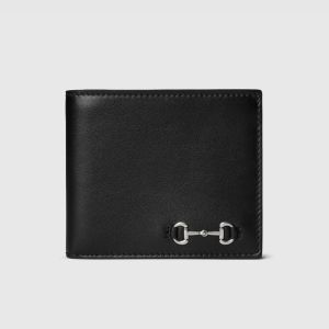 Gucci Bifold Wallet with Horsebit Detail 846950 In Smooth Leather Black