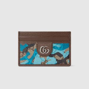 Gucci GG Card Case 834795 In Camouflage GG Monogram Fabric Blue