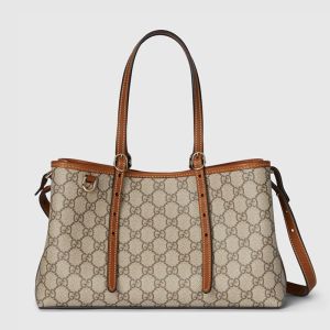 Gucci GG Emblem Medium Tote Bag In GG Supreme Canvas 815214 Beige/Brown