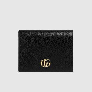 Gucci Small Marmont Compact Wallet In Textured Leather Black/Gold