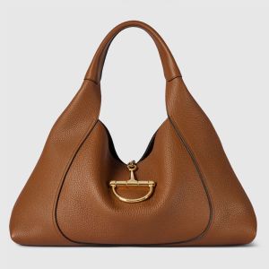 Gucci Softbit Maxi Top Handle Bag 837466 In Grainy Leather Brown