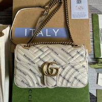 Gucci X Balenciaga Marmont Flap Shoulder Bag with Logo Print In Matelasse Leather 443497 White