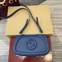 Gucci Blondie Small Shoulder Bag In Smooth Leather 815700 Navy Blue