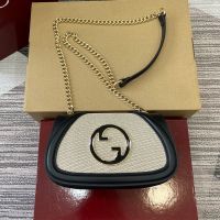 Gucci Blondie Small Shoulder Bag In Canvas 815711 Beige/Black