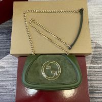 Gucci Blondie Small Shoulder Bag In Suede 815711 Green