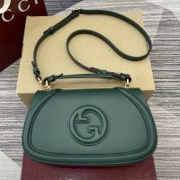 Gucci Blondie Medium Top Handle Bag In Smooth Leather 815714 Green