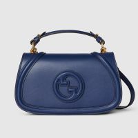 Gucci Blondie Medium Top Handle Bag In Smooth Leather 815714 Navy Blue