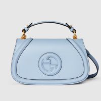 Gucci Blondie Medium Top Handle Bag In Smooth Leather 815714 Sky Blue