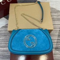 Gucci Blondie Medium Shoulder Bag In Suede 815715 Blue