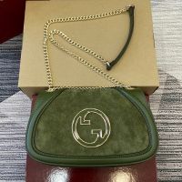 Gucci Blondie Medium Shoulder Bag In Suede 815715 Green
