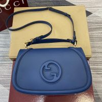 Gucci Blondie Large Top Handle Bag In Smooth Leather 815716 Navy Blue
