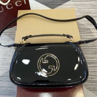 Gucci Blondie Large Top Handle Bag In Patent Leather 815719 Black