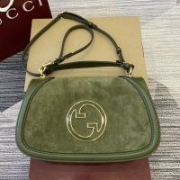 Gucci Blondie Large Top Handle Bag In Suede 815719 Green