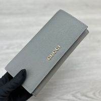 Gucci Large Continental Wallet with Logo Script In Leather Grey