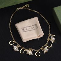Gucci Crystals Pearl Bee Necklace In Gold