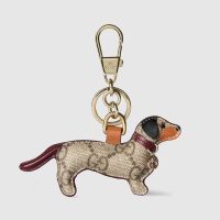 Gucci Dog-shaped Bag Charm In GG Supreme Canvas 821812 Beige/Red