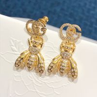 Gucci Double G Crystals Bee Earrings In Gold