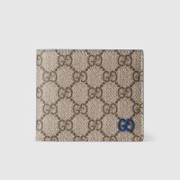 Gucci Small Bifold Wallet with GG Logo In GG Supreme Canvas Beige/Blue