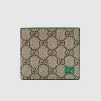 Gucci Small Bifold Wallet with GG Logo In GG Supreme Canvas Beige/Green