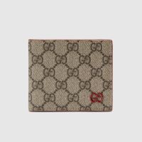Gucci Small Bifold Wallet with GG Logo In GG Supreme Canvas Beige/Red