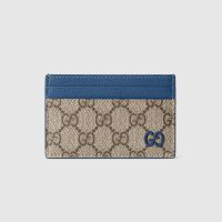 Gucci Card Case with GG Logo In GG Supreme Canvas Beige/Blue