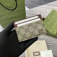 Gucci GG Card Case 768248 In GG Supreme Canvas Beige/Burgundy