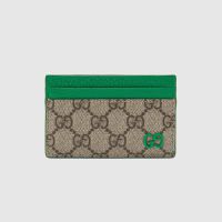 Gucci Card Case with GG Logo In GG Supreme Canvas Beige/Green