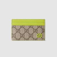 Gucci GG Card Case 768248 In GG Supreme Canvas Beige/Lemon