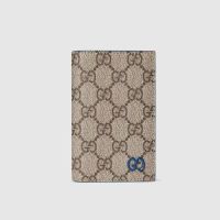 Gucci Medium Card Holder with GG Logo In GG Supreme Canvas Beige/Blue