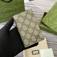 Gucci GG Long Card Case 768249 In GG Supreme Canvas Beige/Burgundy
