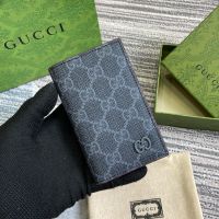 Gucci GG Long Card Case 768249 In GG Supreme Canvas Black/Burgundy