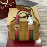 Gucci GG Mini Handbag 859975 In GG Embossed Suede Brown
