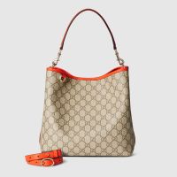 Gucci GG Emblem Medium Bucket Bag In GG Supreme Canvas 815103 Beige/Orange