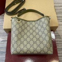 Gucci GG Emblem Small Bucket Bag 815118 In GG Monogram Fabric Beige/Olive