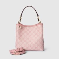 Gucci GG Emblem Small Bucket Bag In GG Supreme Canvas 815118 Pink