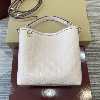 Gucci GG Emblem Small Bucket Bag In GG Embossed Leather 815118 Cherry