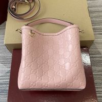 Gucci GG Emblem Small Bucket Bag In GG Embossed Leather 815118 Pink