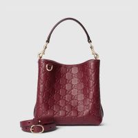 Gucci GG Emblem Small Bucket Bag In GG Embossed Leather 815118 Red