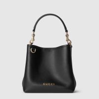 Gucci GG Emblem Small Bucket Bag In Smooth Leather 815118 Black
