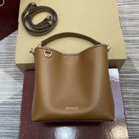 Gucci GG Emblem Small Bucket Bag In Smooth Leather 815118 Brown