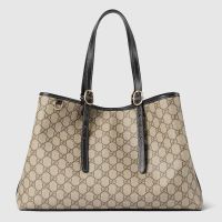 Gucci GG Emblem Large Tote Bag In GG Supreme Canvas 815213 Beige/Black