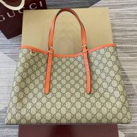 Gucci GG Emblem Large Tote Bag In GG Supreme Canvas 815213 Beige/Orange