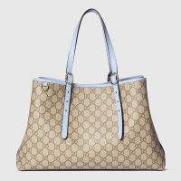 Gucci GG Emblem Large Tote Bag In GG Supreme Canvas 815213 Beige/Sky Blue