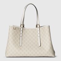 Gucci GG Emblem Large Tote Bag In GG Supreme Canvas 815213 Beige/White