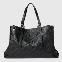 Gucci GG Emblem Large Tote Bag In GG Embossed Leather 815213 Black