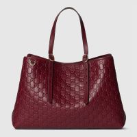 Gucci GG Emblem Large Tote Bag In GG Embossed Leather 815213 Red