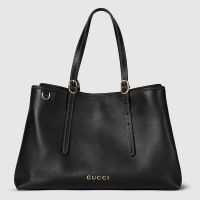 Gucci GG Emblem Large Tote Bag In Smooth Leather 815213 Black