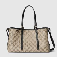 Gucci GG Emblem Medium Tote Bag In GG Supreme Canvas 815214 Beige/Black