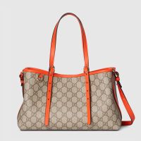 Gucci GG Emblem Medium Tote Bag In GG Supreme Canvas 815214 Beige/Orange