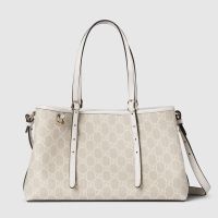 Gucci GG Emblem Medium Tote Bag In GG Supreme Canvas 815214 Beige/White